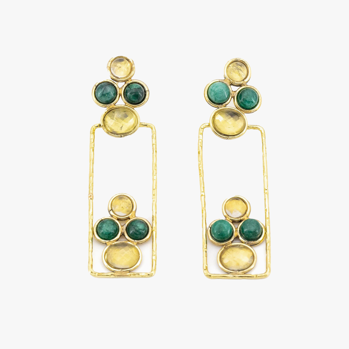 Orecchini smeraldo e onice limone | Ottone