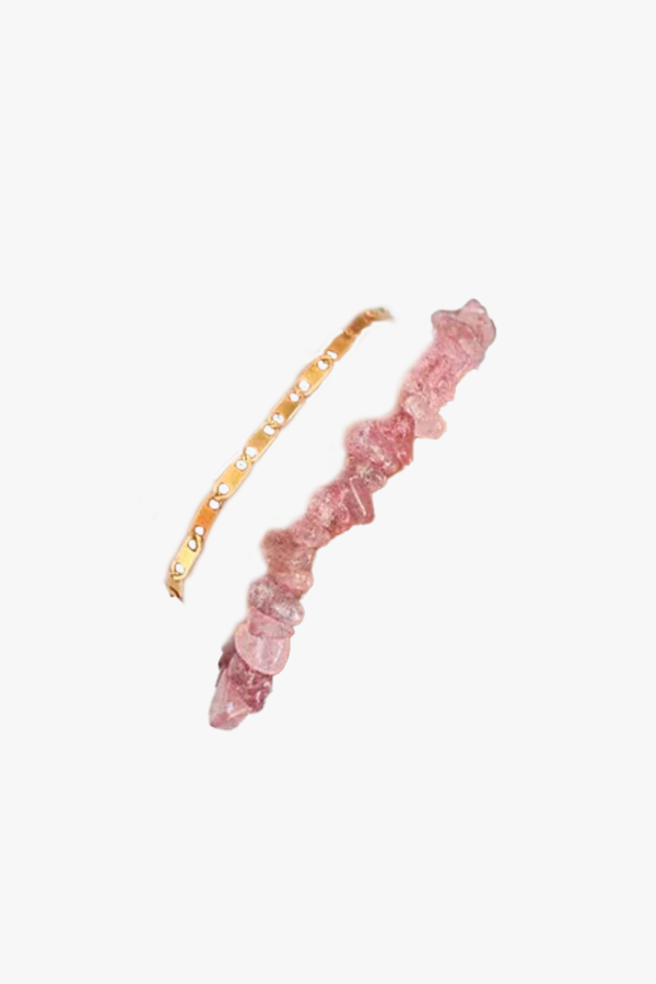 “Waikiki” | Bracciale a doppio strato con quarzo fragola e oro 24K | Fatto a mano