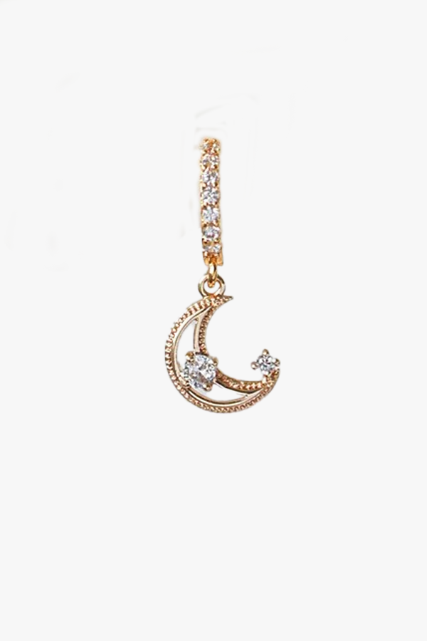 Moonlight | Hoop Earrings | Cubic Zirconia Moon | 24K | Handmade