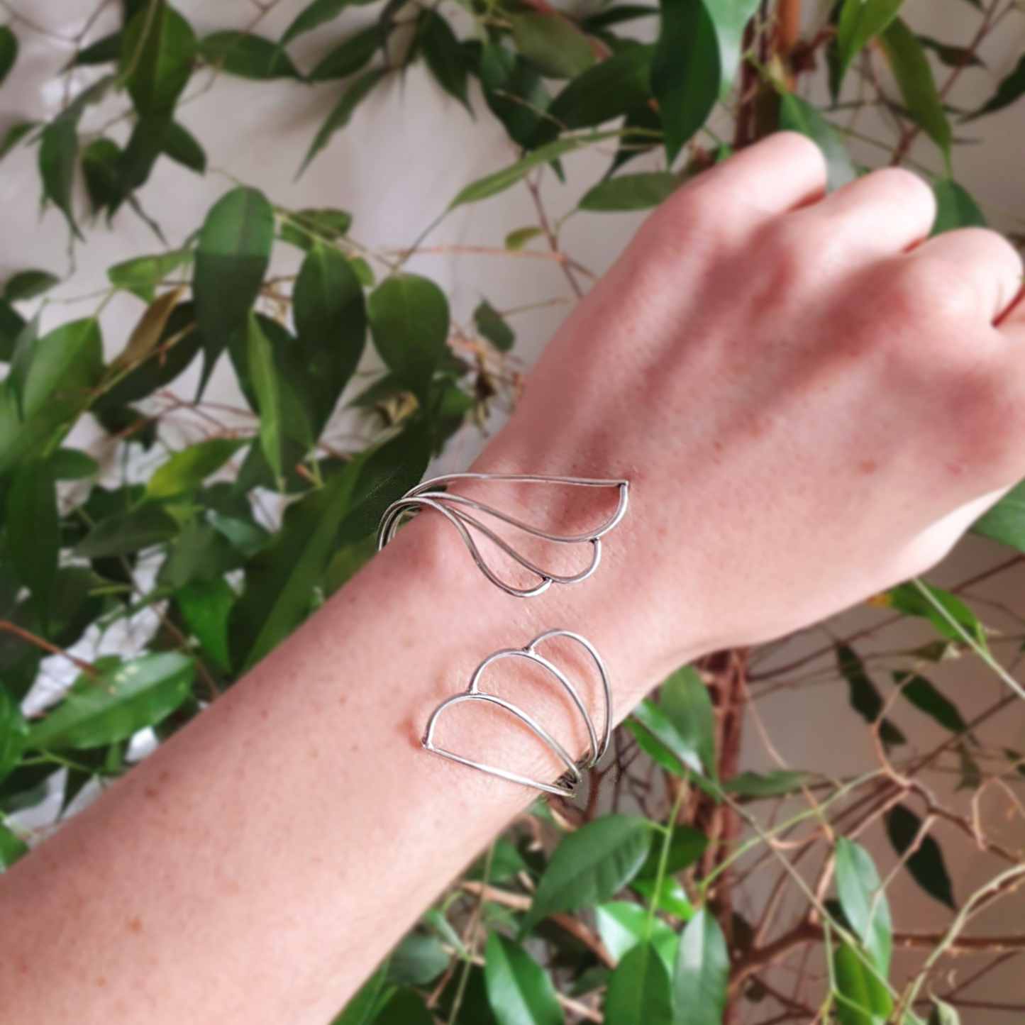 Bracciale con Ali | Placcato Argento | Regolabile | Artigianale