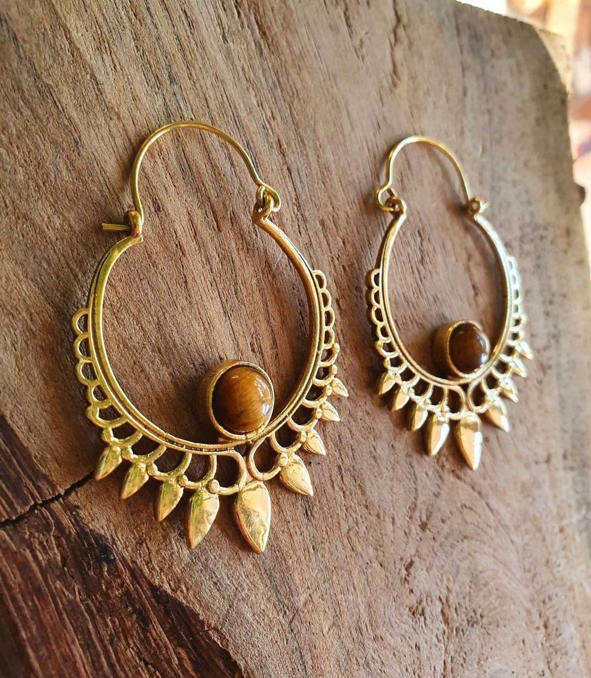 Orecchini a cerchio | Ottone | Occhio di Tigre | Fatto a mano