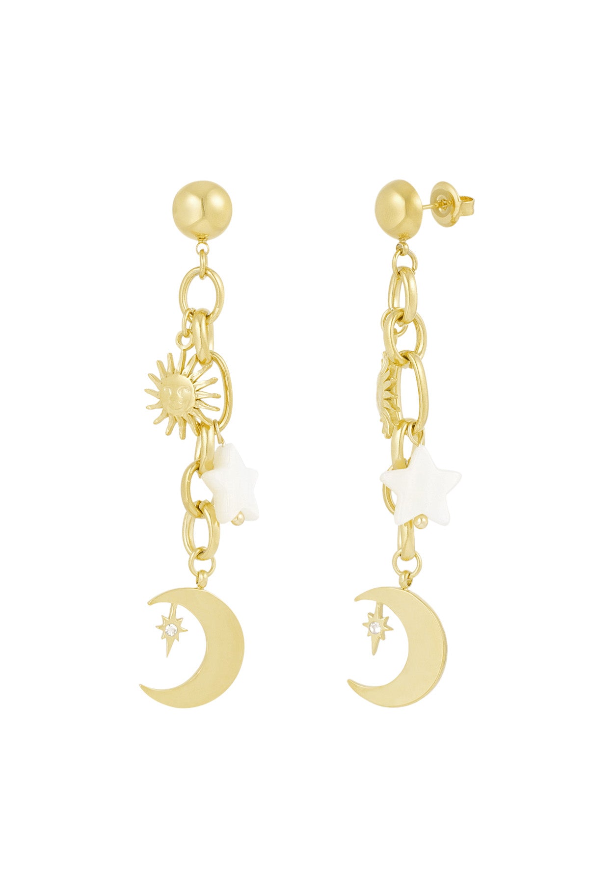 Orecchini pendenti | Acciaio Inossidabile| sole, luna e stella | Waterproof