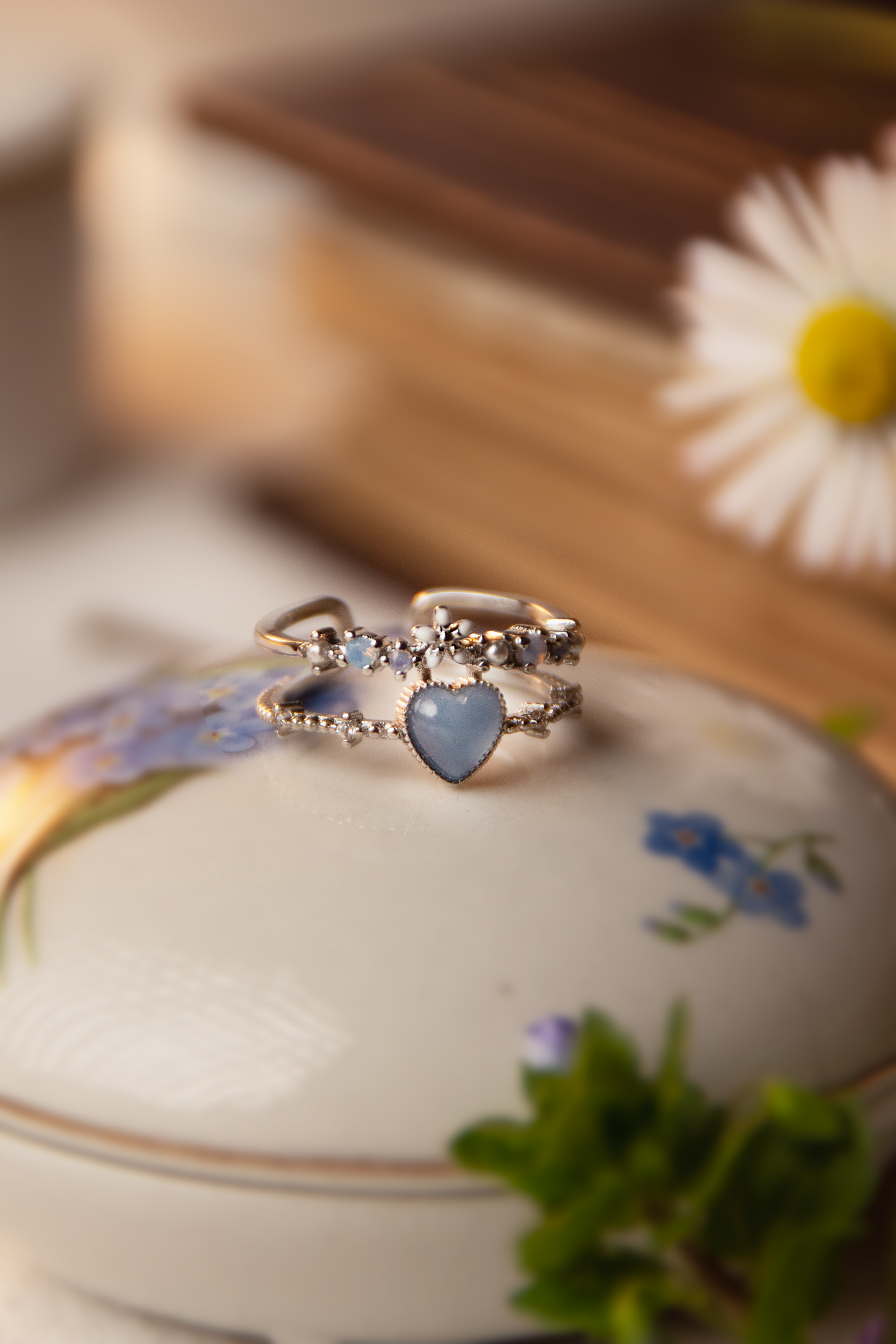 Anello Secret Garden | Zirconi | Cuore azzurro