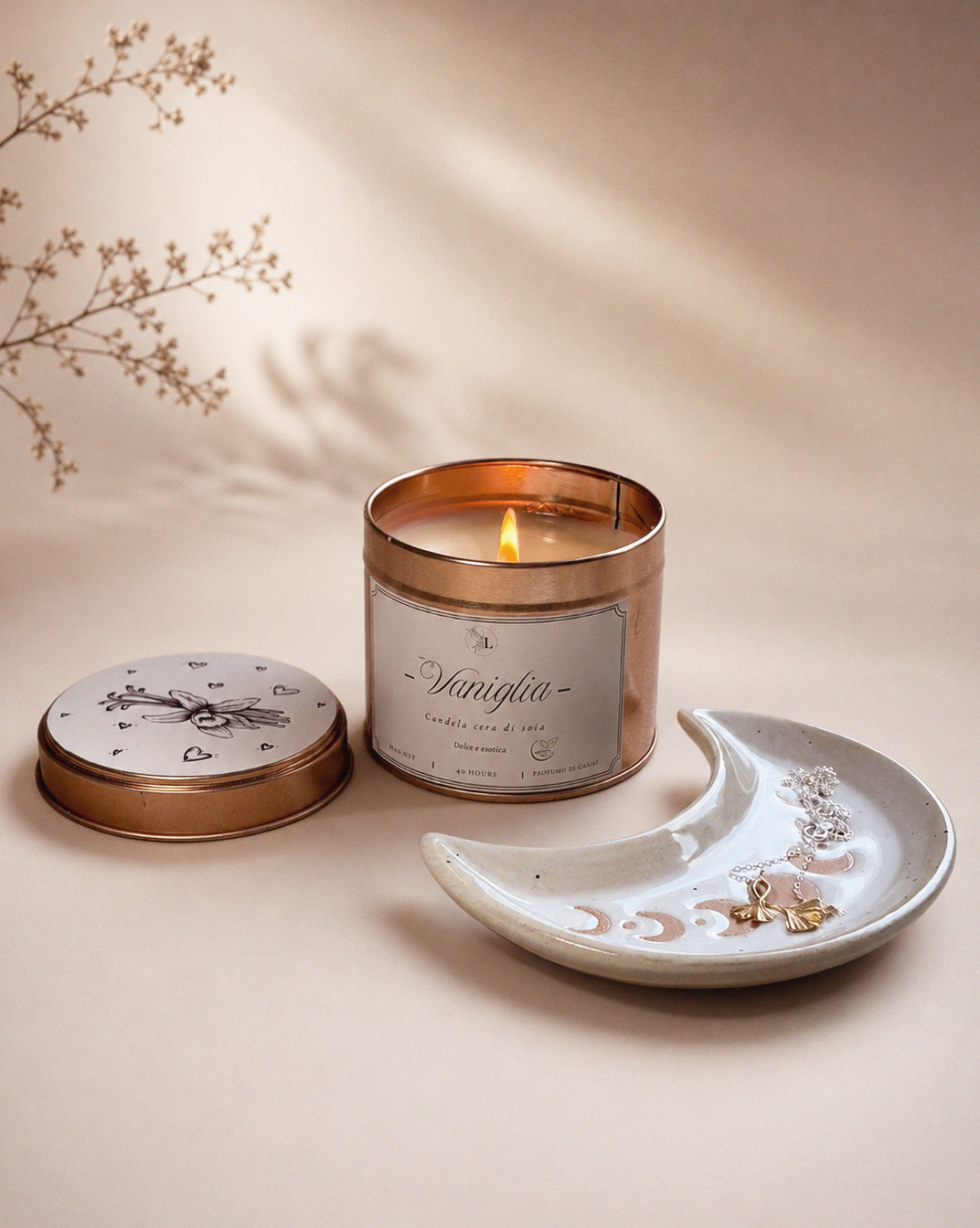 Vassoietto portaoggetti in ceramica con fasi lunari – 12 cm