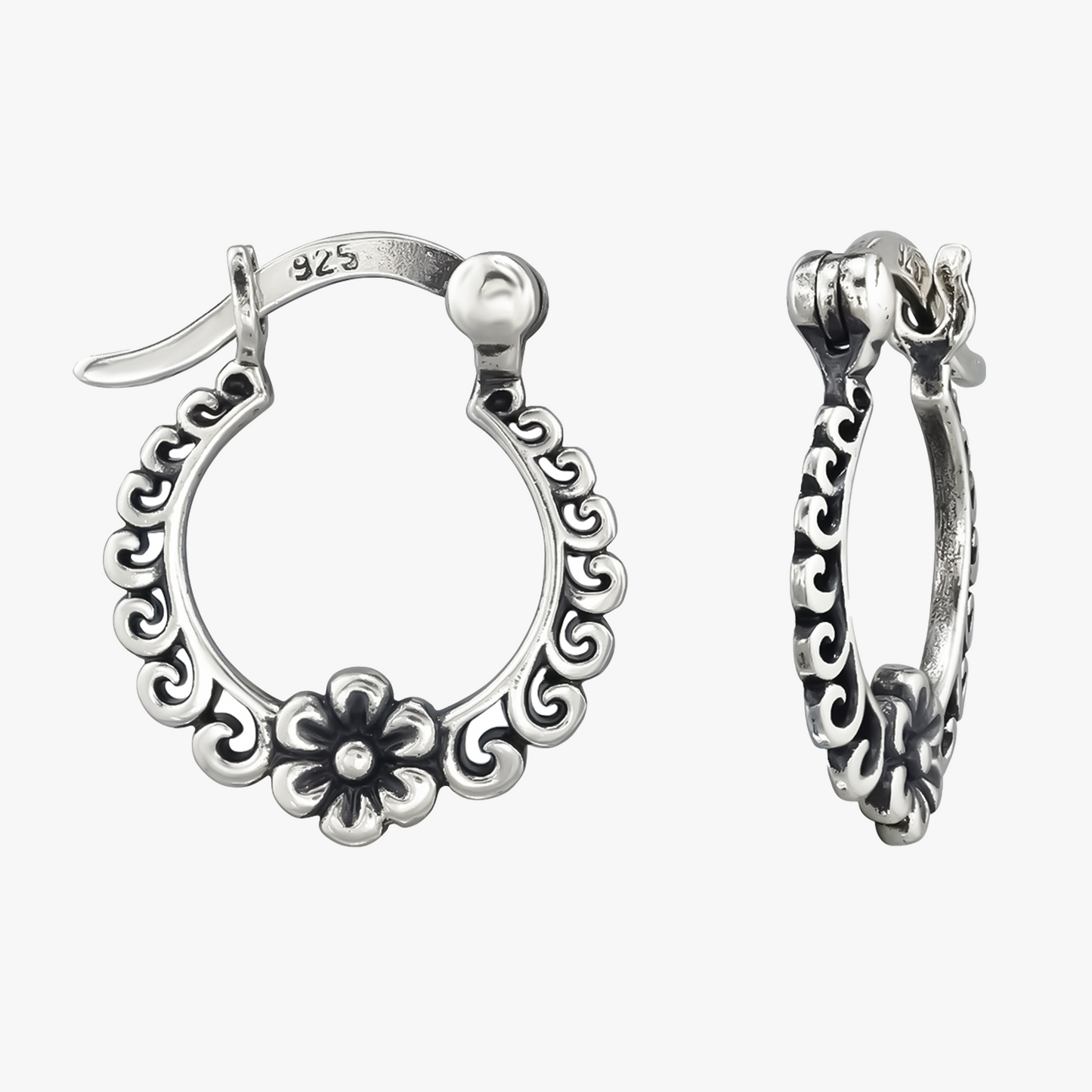 Florinelle | Orecchini Fiori | Argento Sterling 925 | Ossidato + E-coat