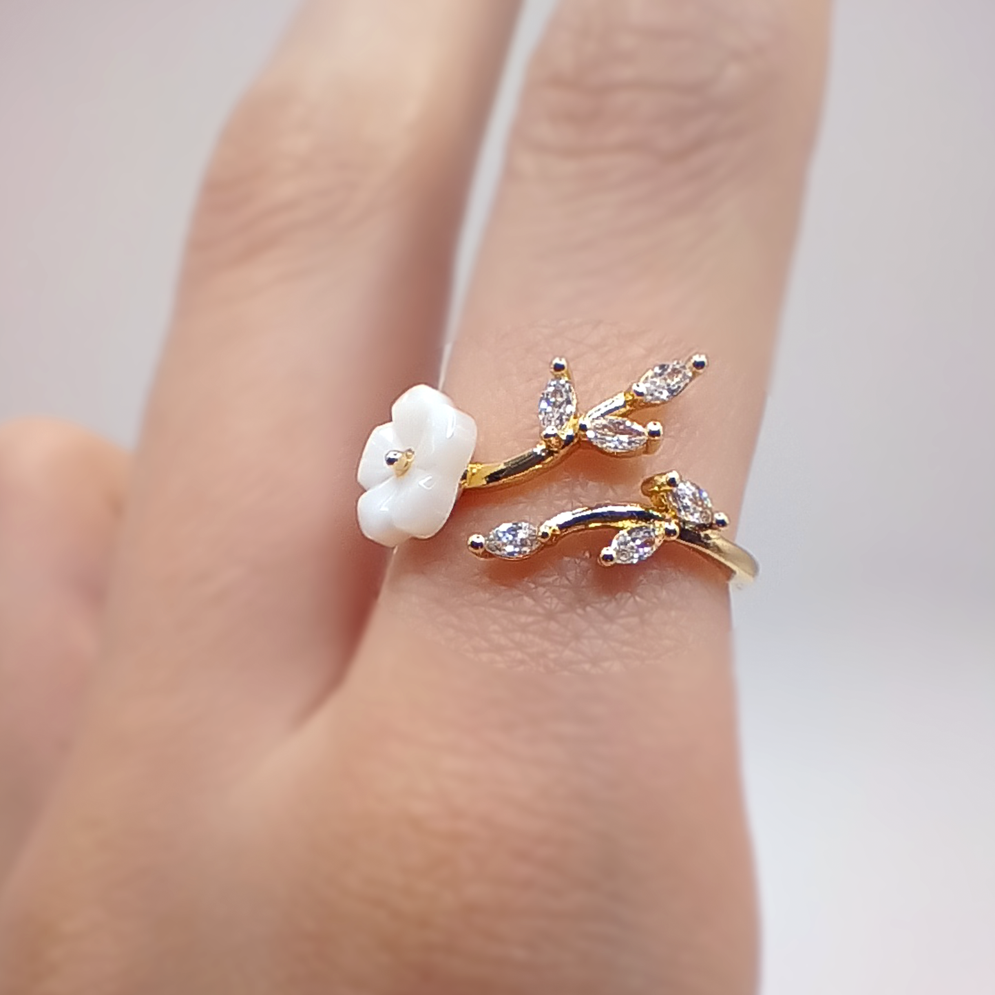 Anello Secret Garden | Foglie Zirconi | Fiore | Placcato oro
