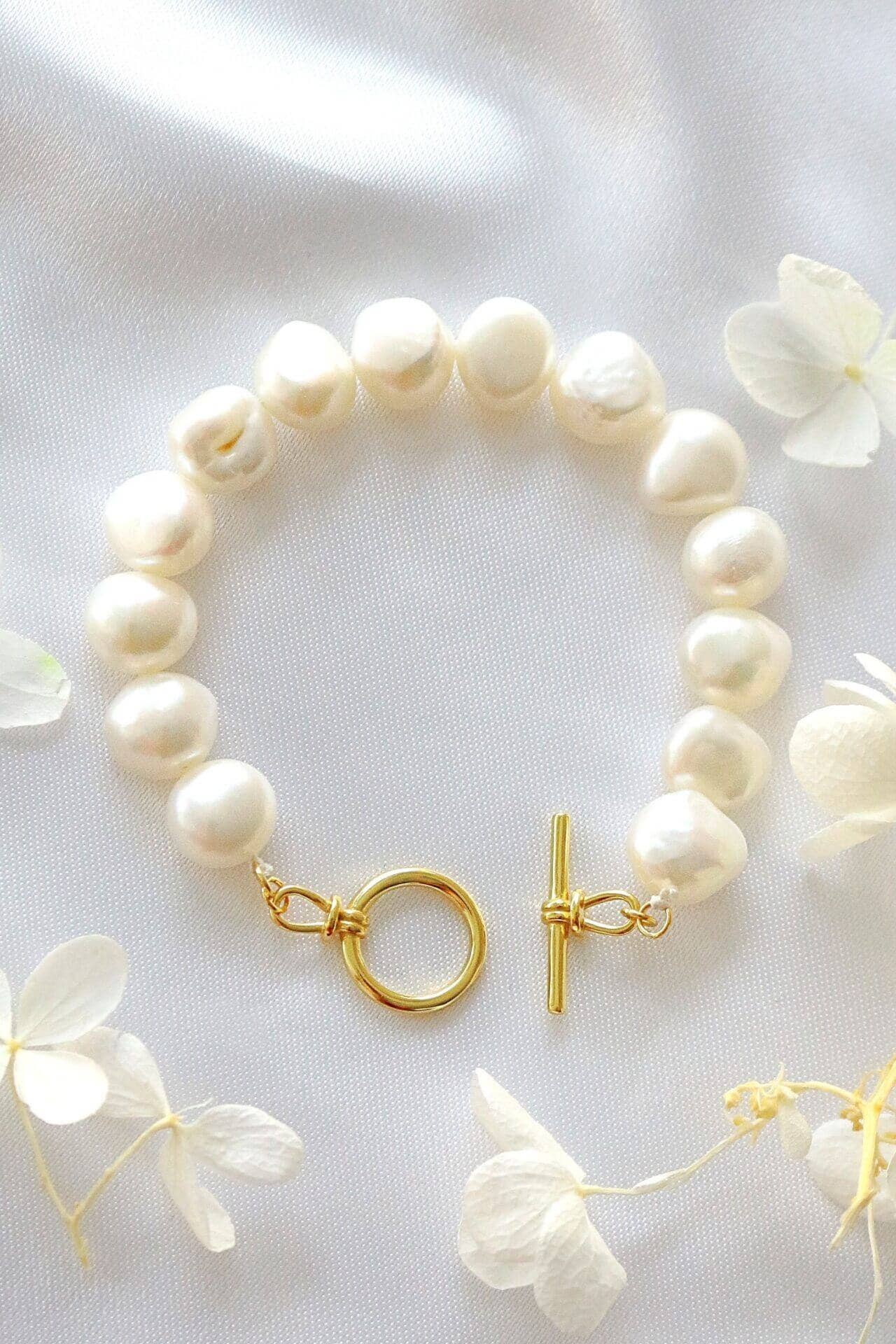 Bracciale perle d'acqua dolce barocche | 24K | Fatto a mano