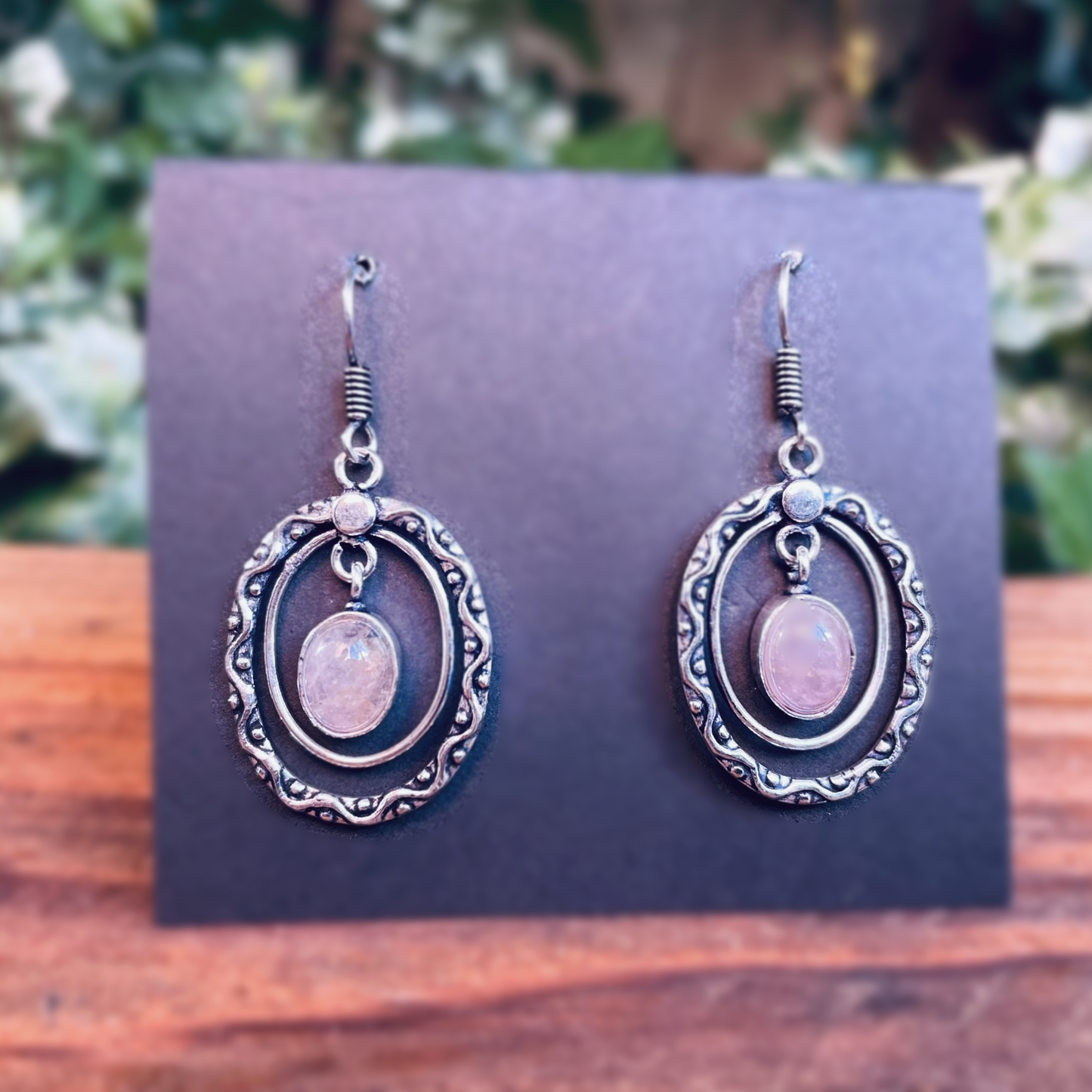 Orecchini Pendenti Placcati Argento | Quarzo Rosa | Ottone | Artigianali
