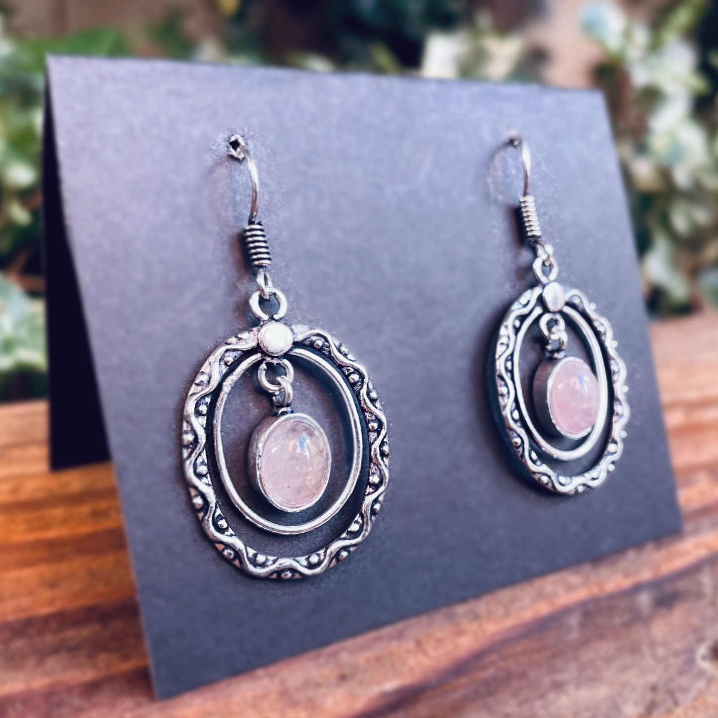 Orecchini Pendenti Placcati Argento | Quarzo Rosa | Ottone | Artigianali