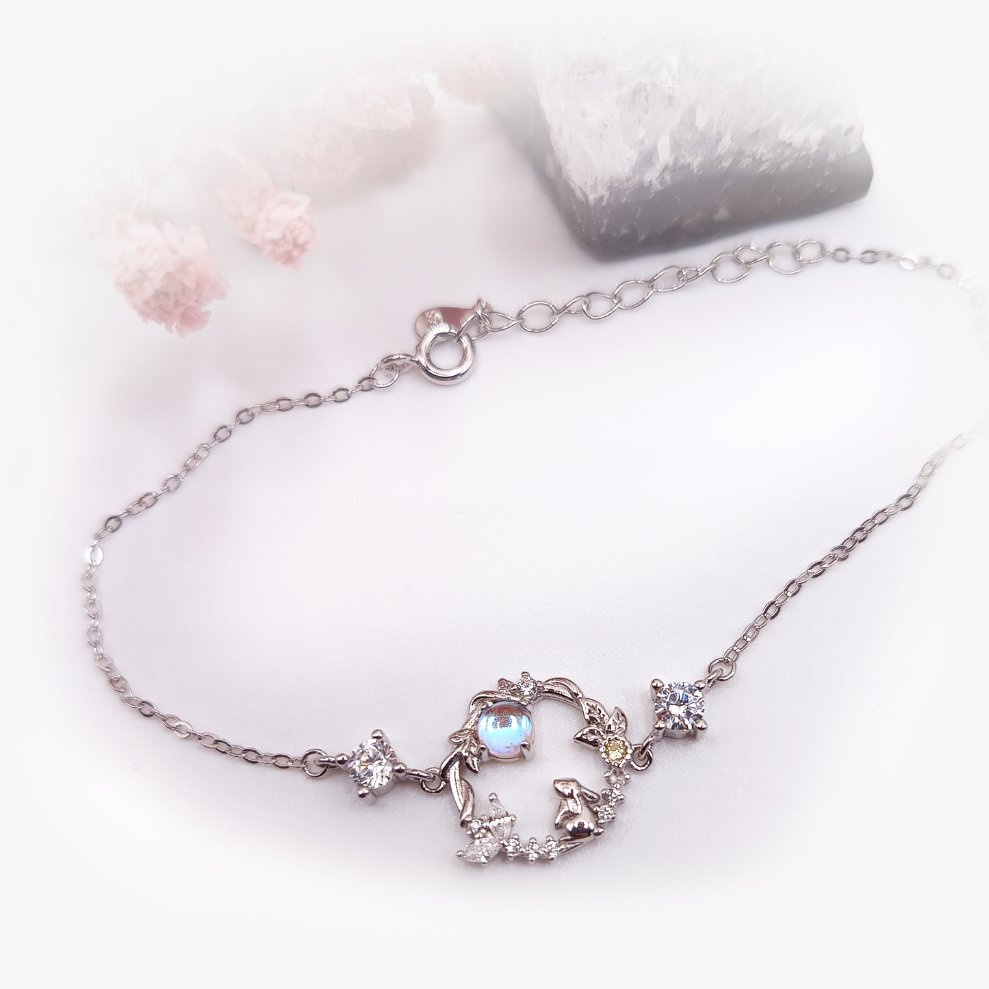 Moon Bunny Bracelet | Zirconia | Sterling Silver | Moonstone