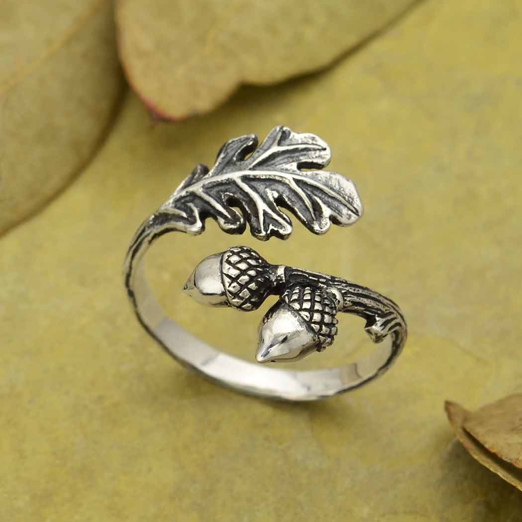 Anello argento sterling riciclato | quercia e ghianda | Regolabile | FairTrade