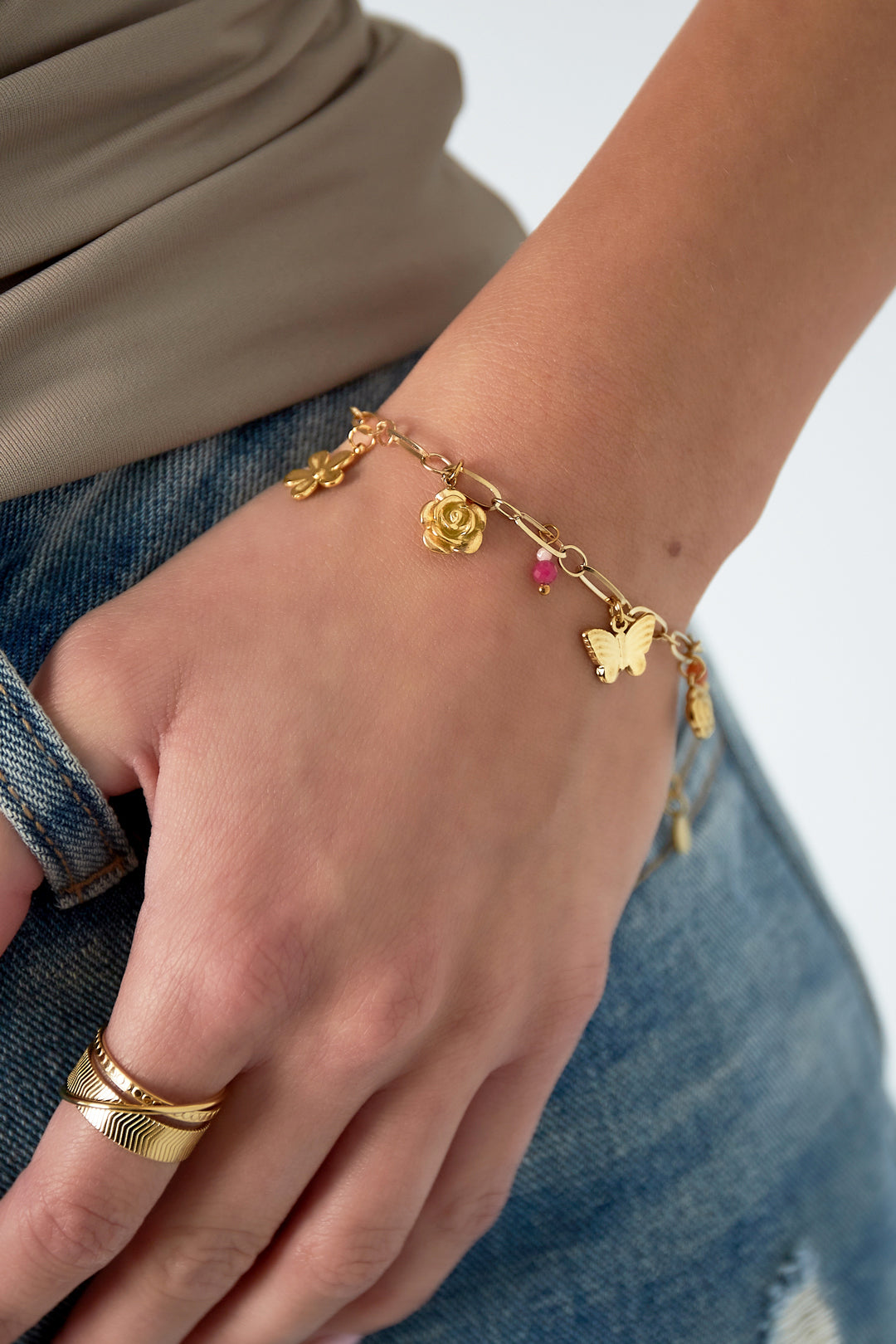 Bracciale charm giardino | Acciaio Inossidabile | Placcato oro | Waterproof