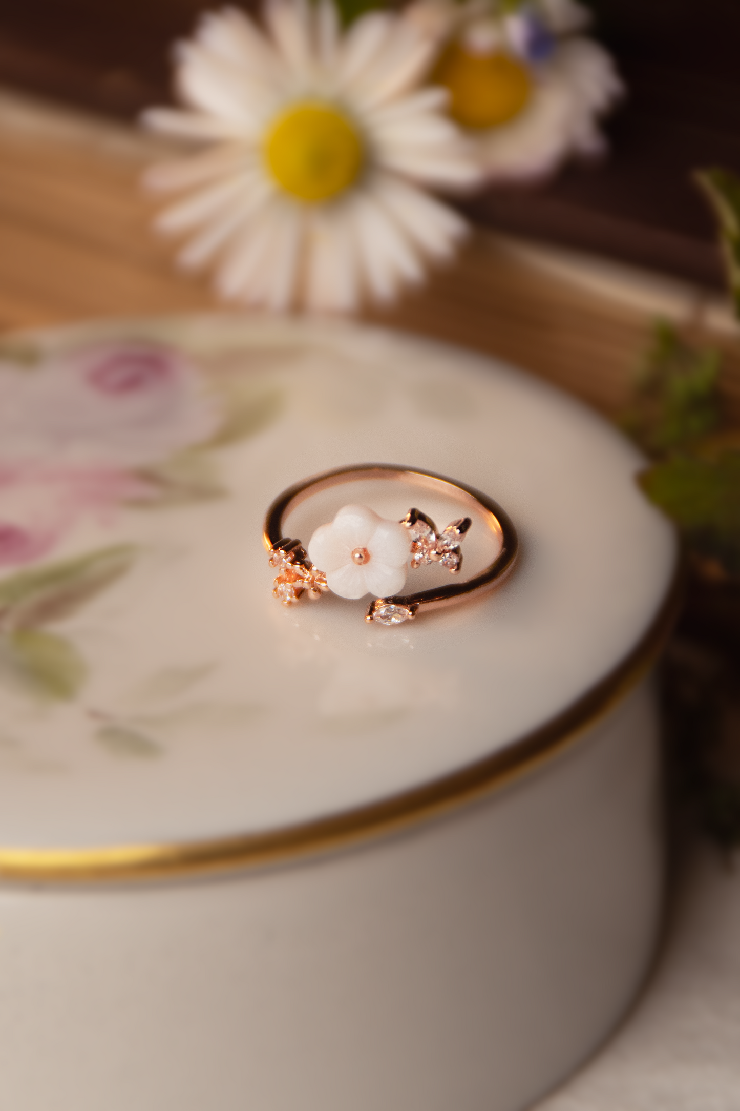 Secret Garden Ring | Butterfly Zirconia | Flower | Rose Gold Plated