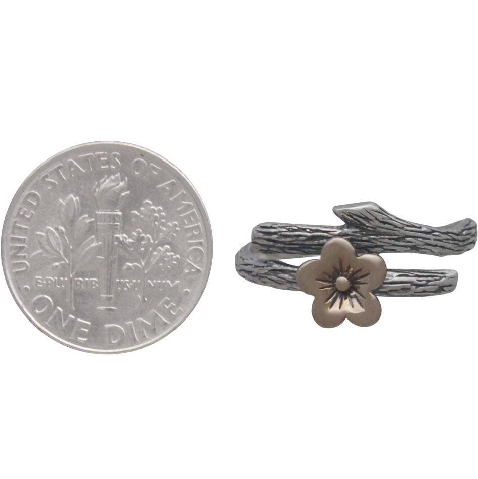 Anello fiore di Ciliegio | Bronzo e Argento Sterling Riciclato | Regolabile | FairTrade