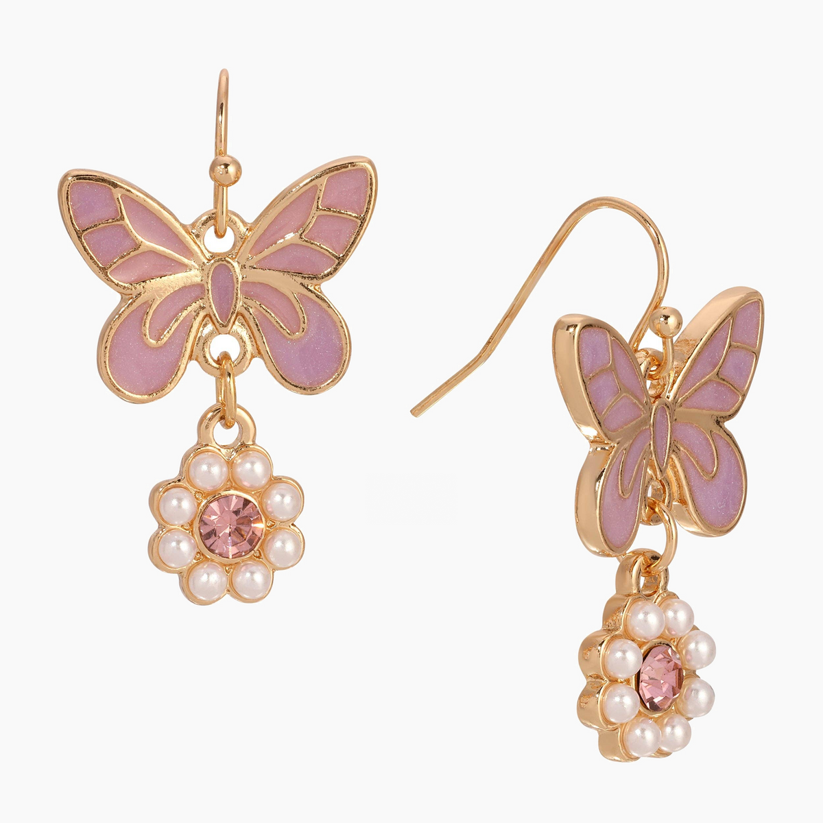 Orecchini pendenti con farfalla lilla | Stile Vintage