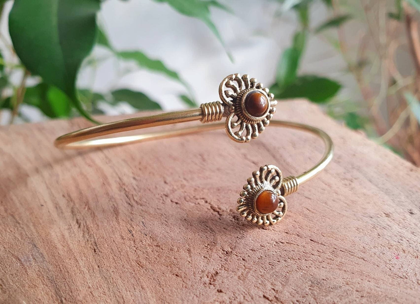 Bracciale in Occhio di Tigre | Ottone | Regolabile | Fatto a mano