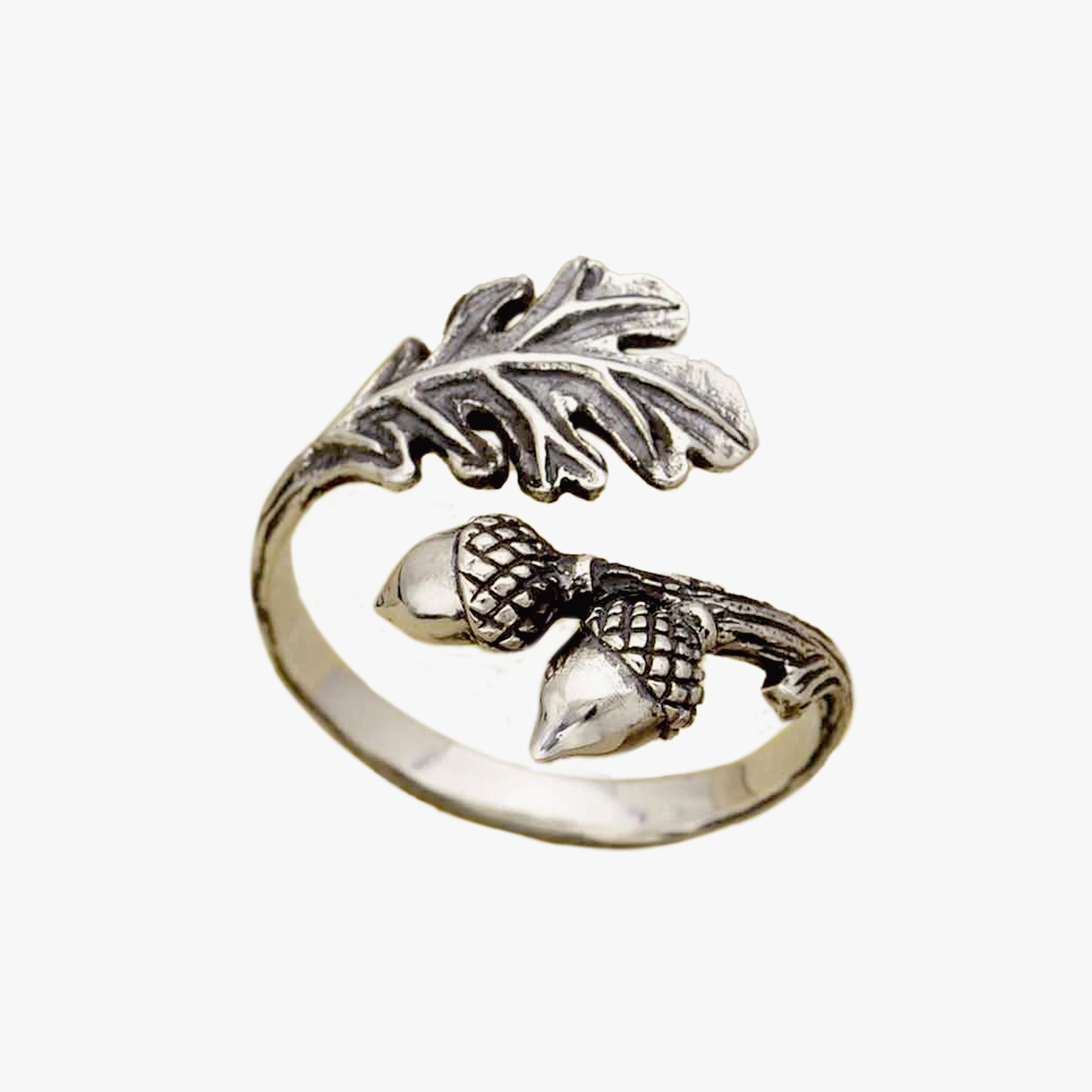 Anello argento sterling riciclato | quercia e ghianda | Regolabile | FairTrade