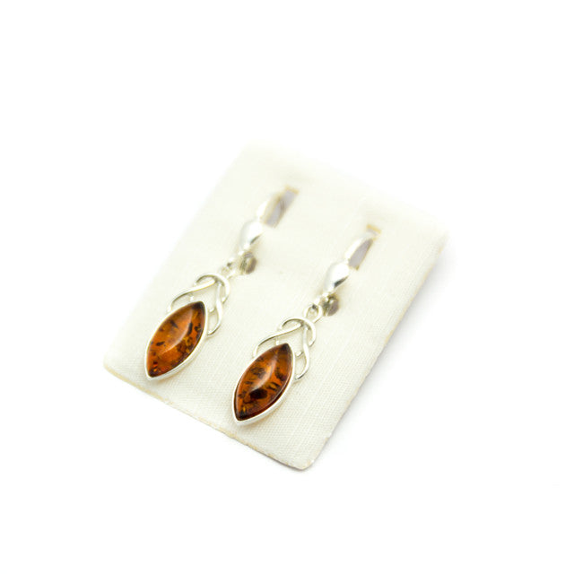 Orecchini Pendenti | Argento Sterling | Ambra Baltica Cognac