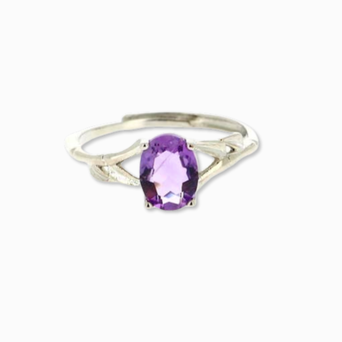 Anello regolabile in ametista naturale viola con montatura argentata