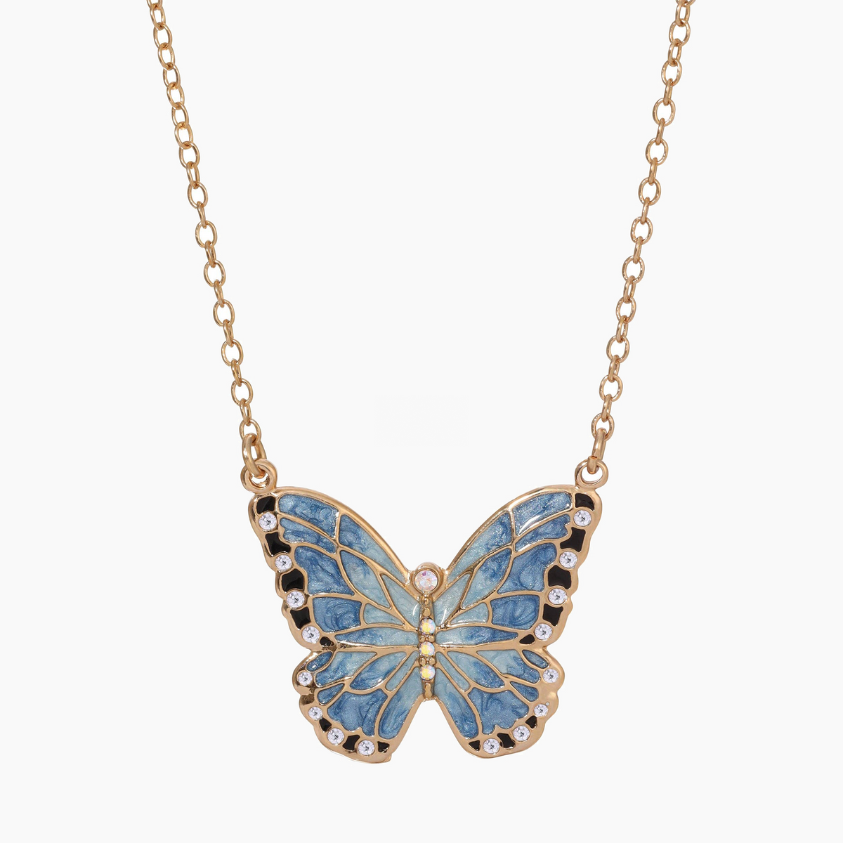 Collana con ciondolo a farfalla smaltato blu | Cristalli | Oro 14k