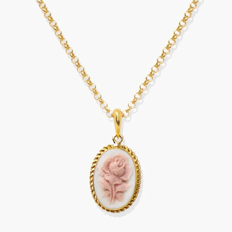 Collana in Argento Placcato Oro | Cammeo Rosa | Artigianato Italiano