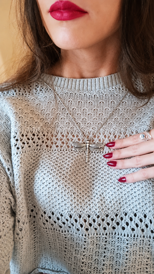 Collana lunga libellula | Zama | Finitura galvanica in argento antico