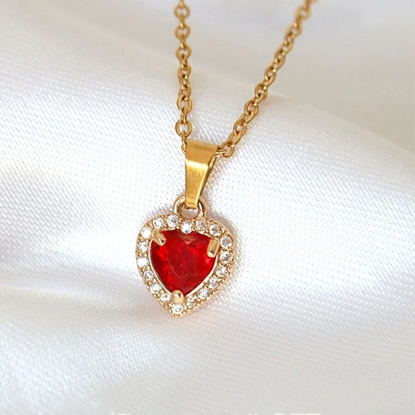 Darling | Heart Pendant | Red Cubic Zirconia | 24K | Handcrafted