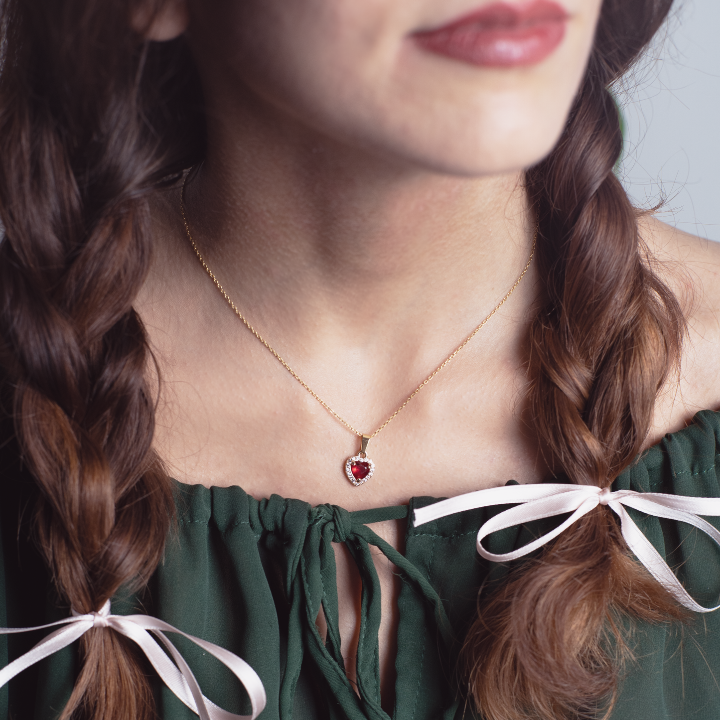 Darling | Heart Pendant | Red Cubic Zirconia | 24K | Handcrafted