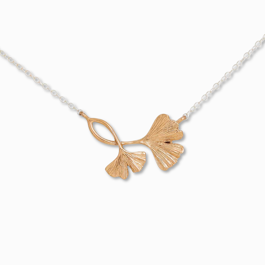 Collana con foglia di Ginkgo Biloba in Bronzo e Argento