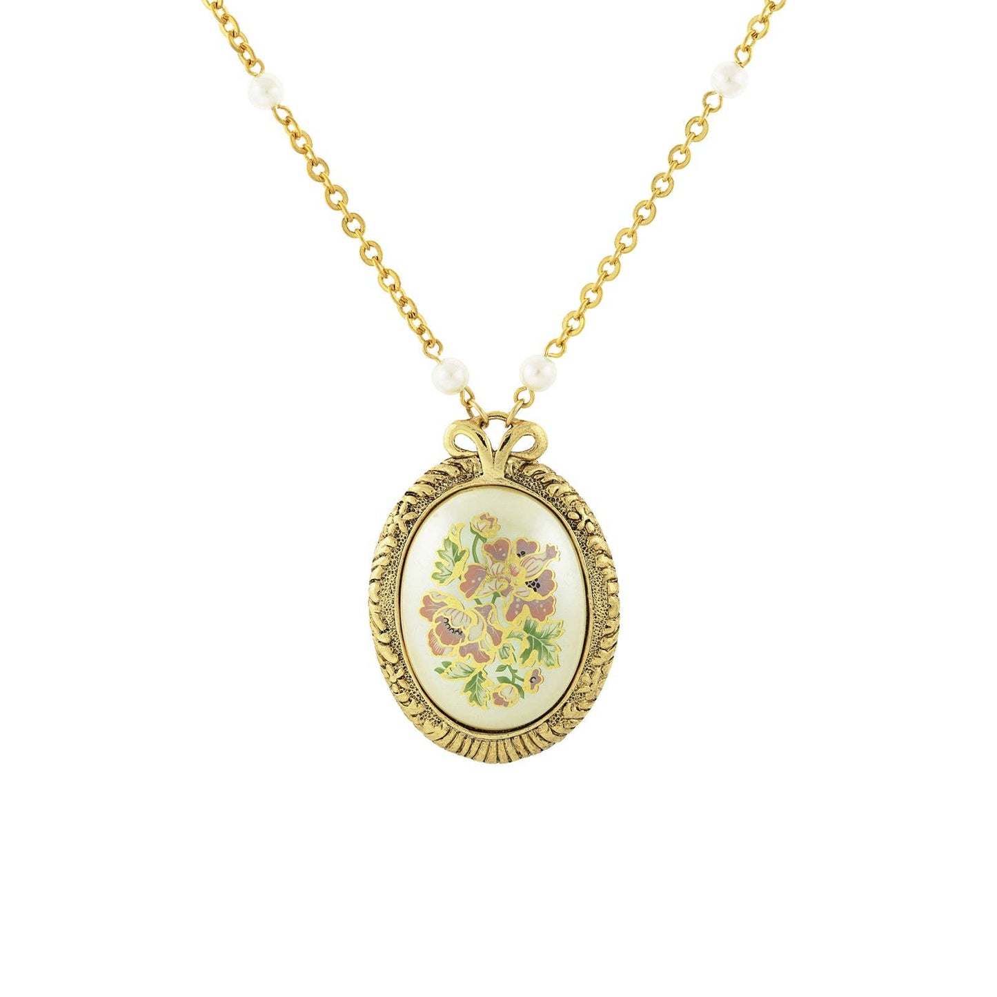 Grande ciondolo ovale | fiore con perla sintetica | Stile Vintage | 5,6 cm x 4 cm