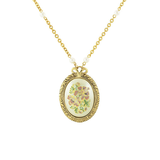 Grande ciondolo ovale | fiore con perla sintetica | Stile Vintage | 5,6 cm x 4 cm