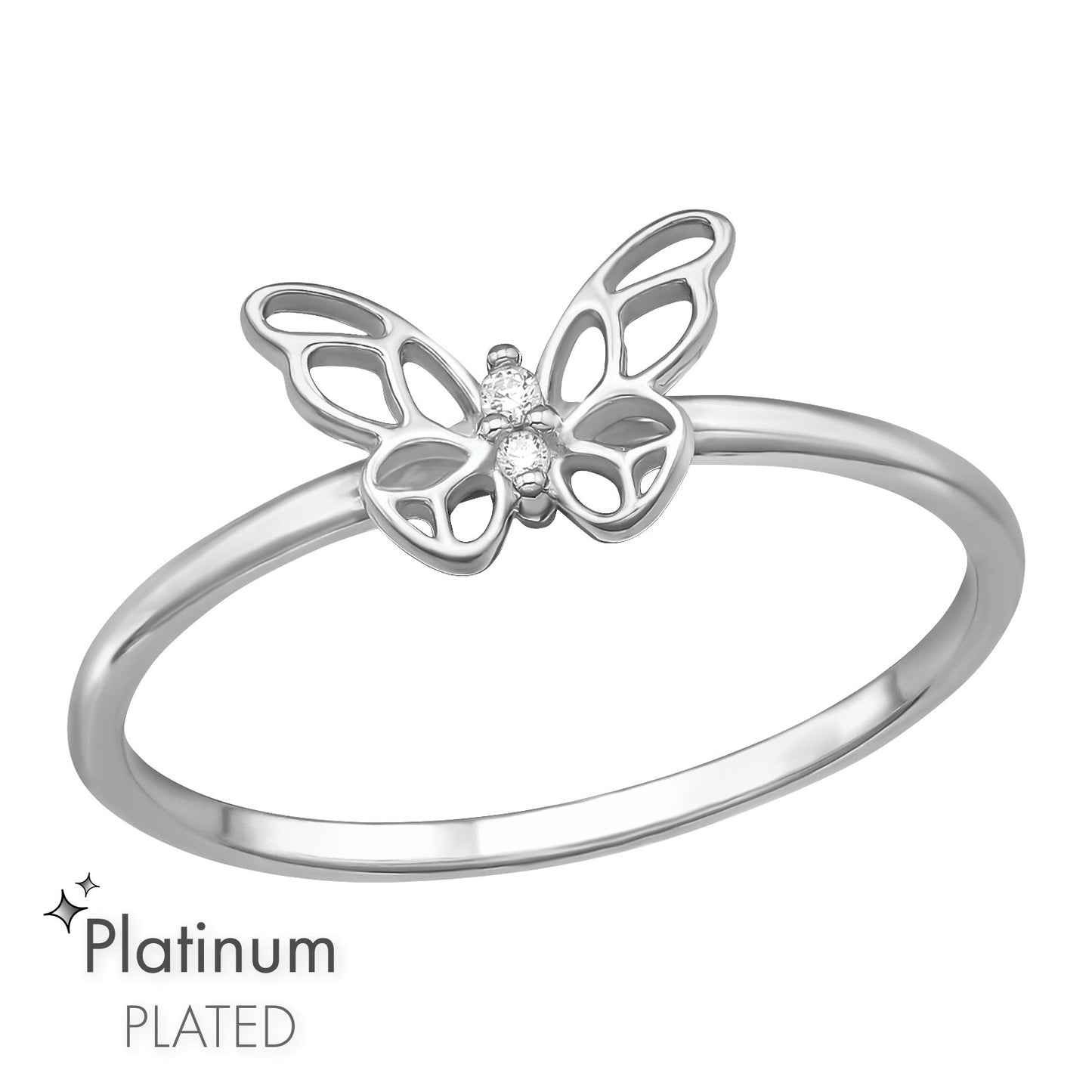 Pixie | Anello Farfalla | Zircone | Argento 925 | Placcato Platino