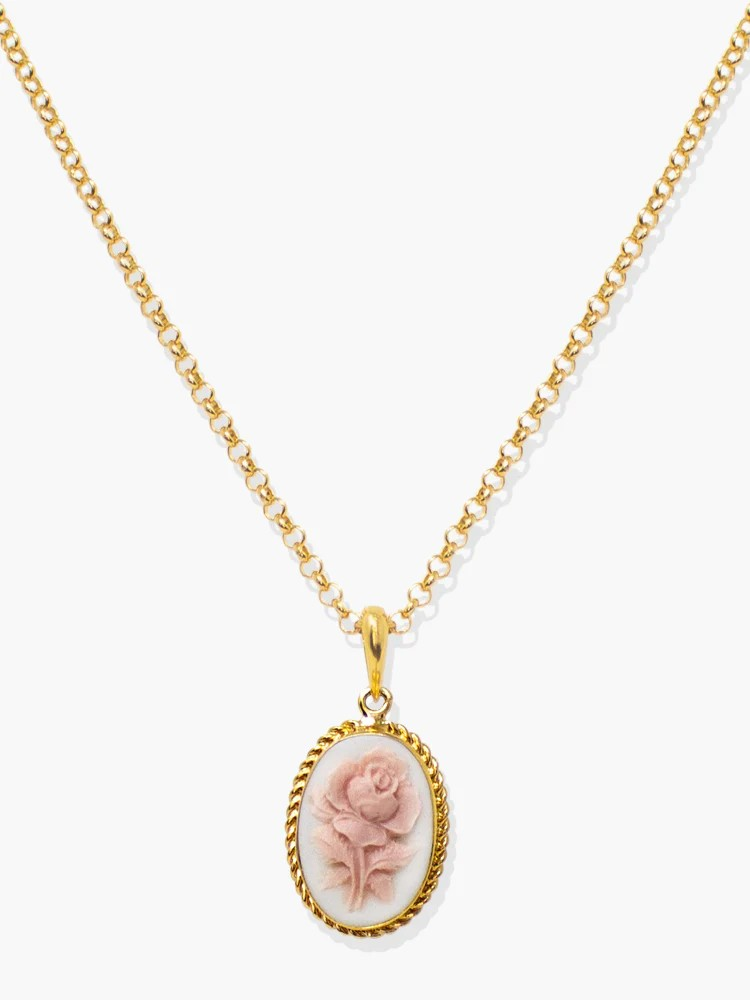 Collana in Argento Placcato Oro | Cammeo Rosa | Artigianato Italiano