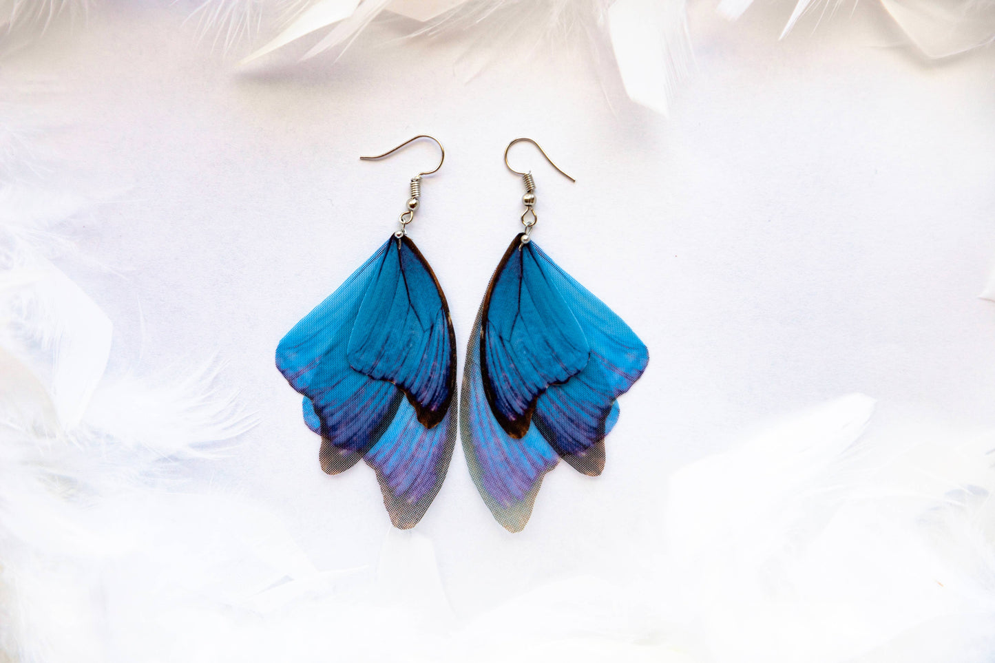 Orecchini in seta | ali di farfalla blu | Fatto a mano