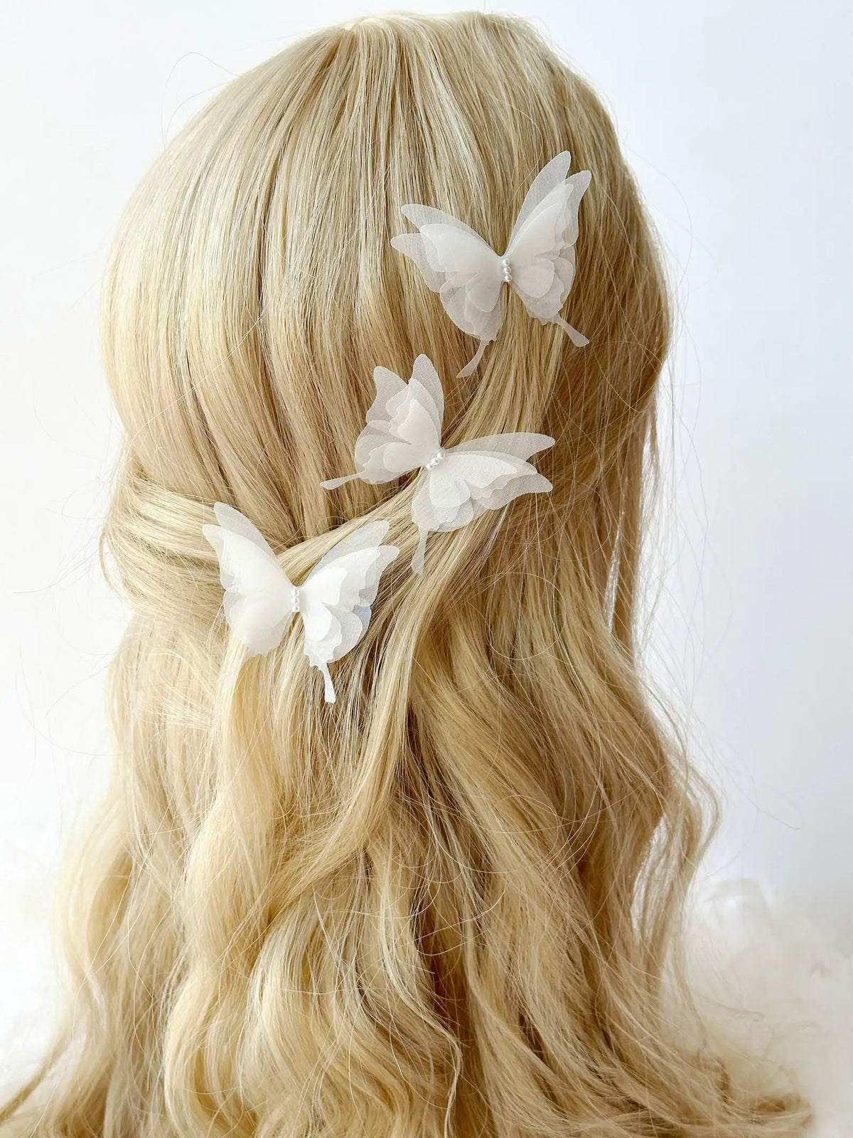 Set «Flower Girl» | 3 forcine in organza di seta | farfalle bianche | Fatto a mano