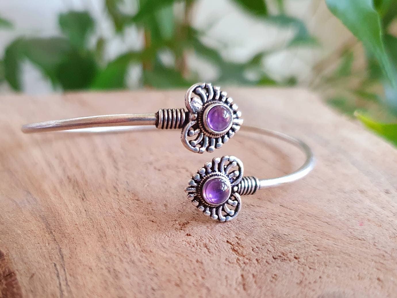 Bracciale in argento e ametista | Ottone | Placcato Argento | Regolabile | Fatto a mano