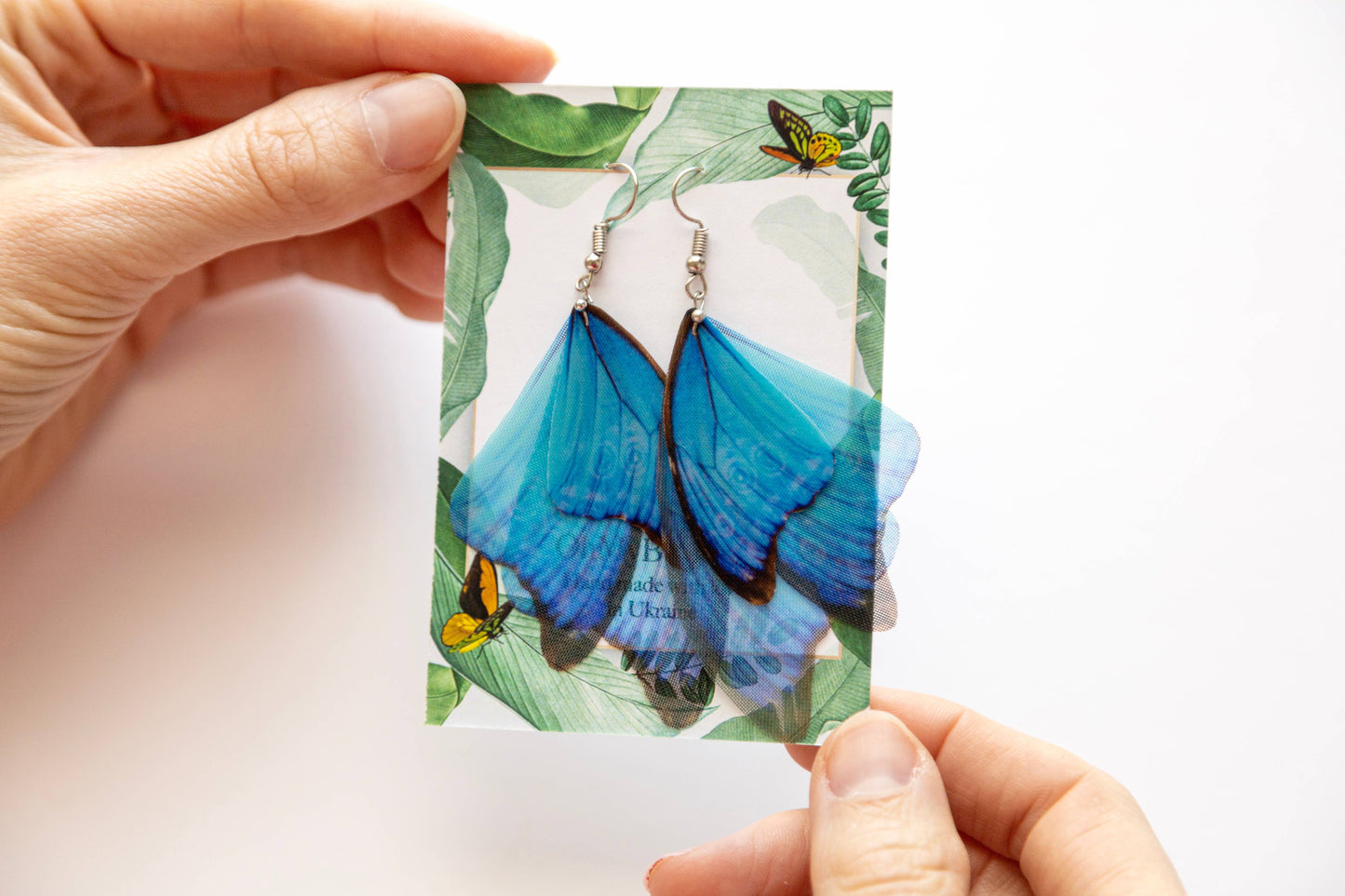 Orecchini a forma di ali di fata blu zaffiro, pronti da regalare