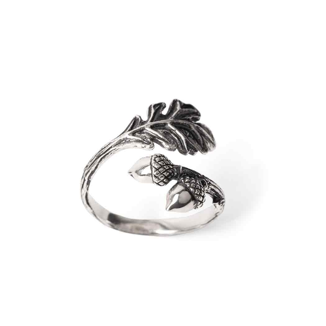 Anello argento sterling riciclato | quercia e ghianda | Regolabile | FairTrade