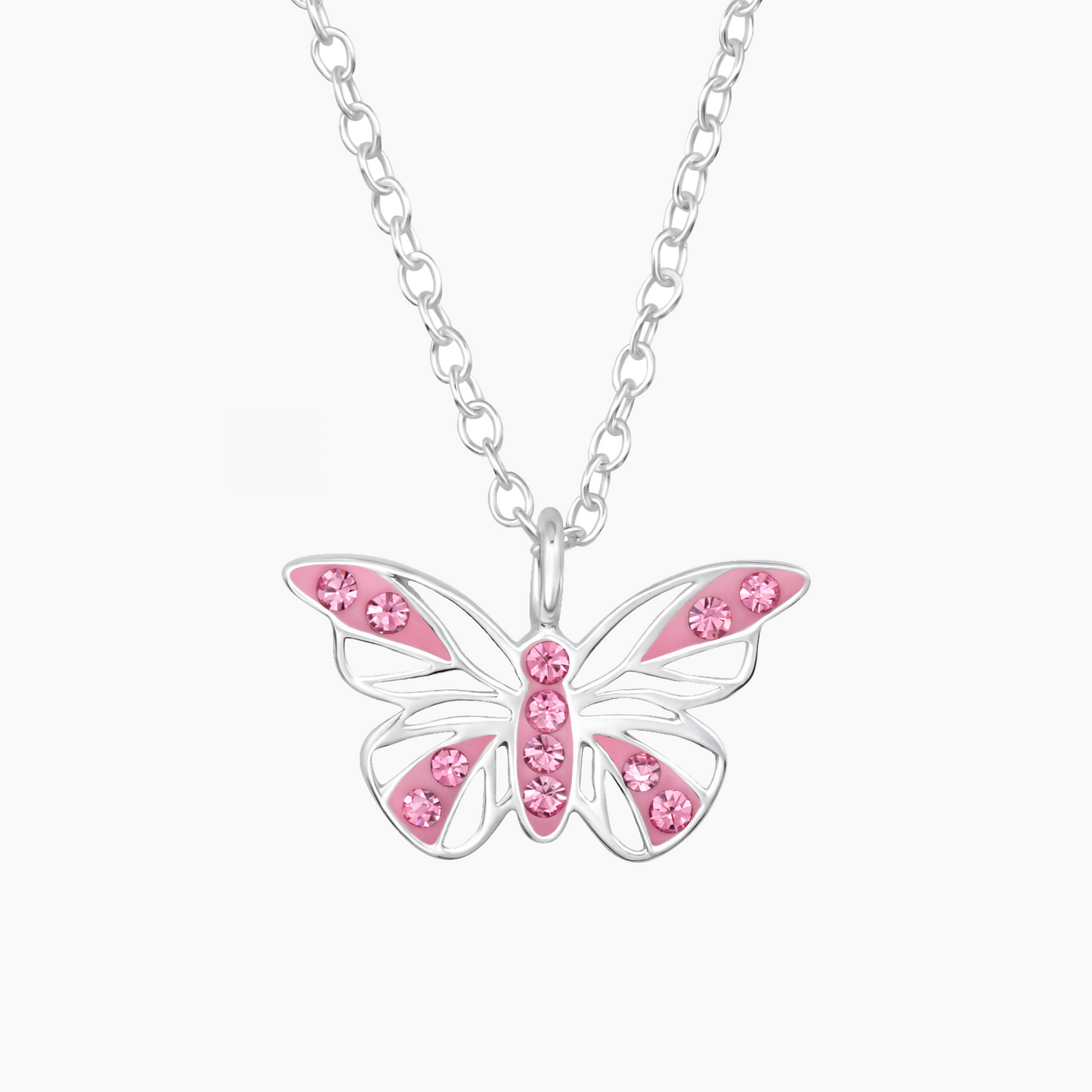 Pixewing | Collana Farfalla in Argento 925 con Cristallo Rosa