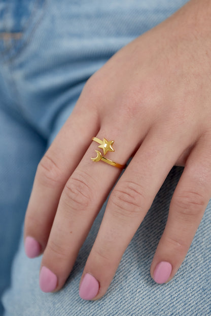 Anello regolabile | Acciaio Inossidabile | Luna e stella | Waterproof
