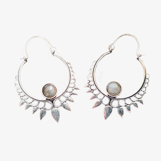 Orecchini a cerchio | Ottone placcato in argento | labradorite | Fatto a mano
