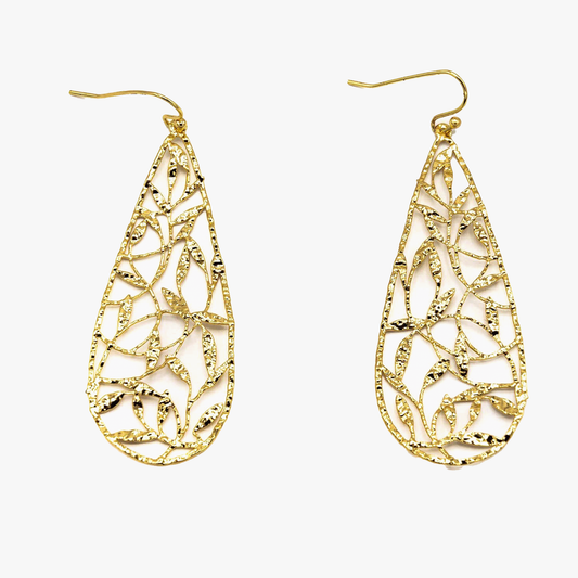 Orecchini goccia ricamata | Ottone | Oro