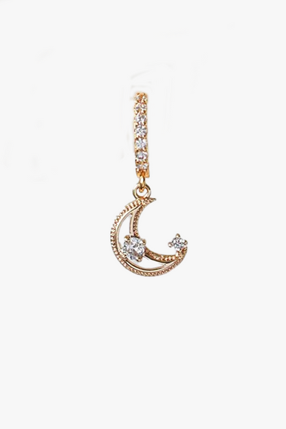 Moonlight | Hoop Earrings | Cubic Zirconia Moon | 24K | Handmade