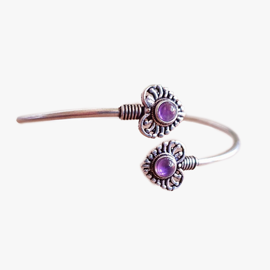 Bracciale in argento e ametista | Ottone | Placcato Argento | Regolabile | Fatto a mano
