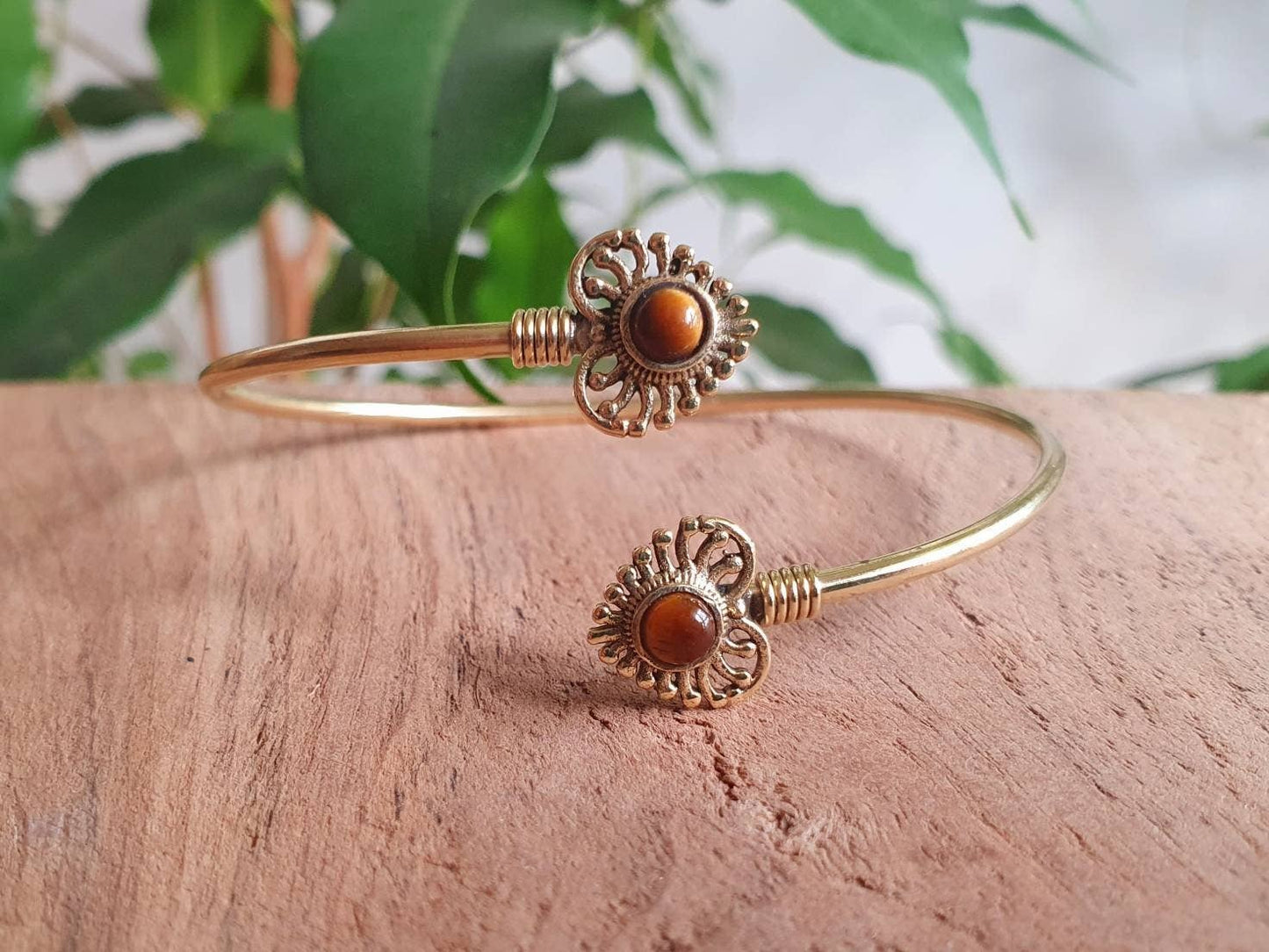 Bracciale in Occhio di Tigre | Ottone | Regolabile | Fatto a mano