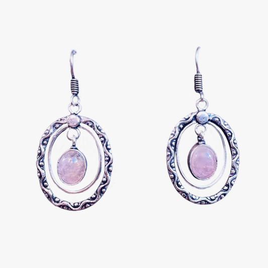 Orecchini Pendenti Placcati Argento | Quarzo Rosa | Ottone | Artigianali