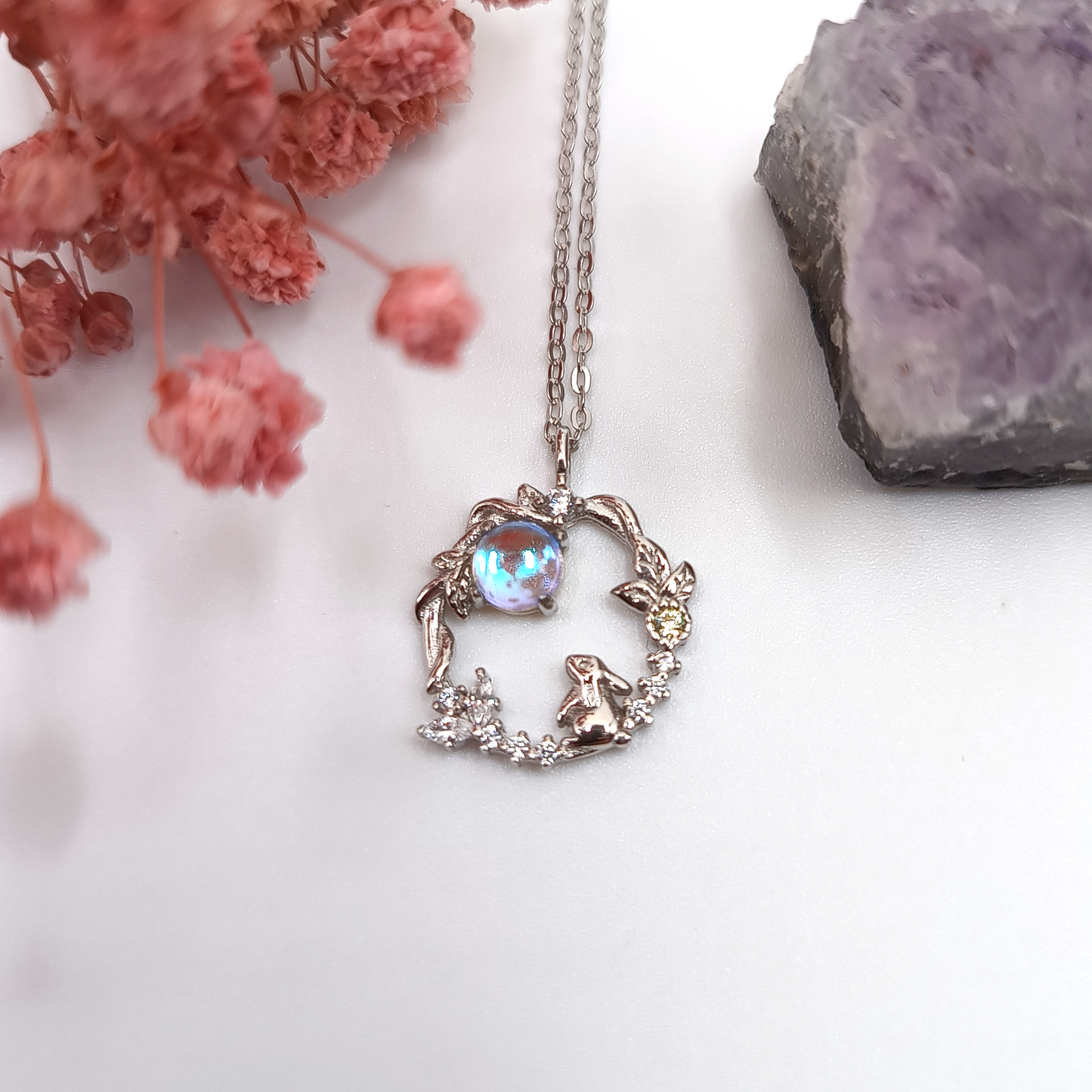 Moon Bunny Necklace | Zirconia | Sterling Silver | Moonstone
