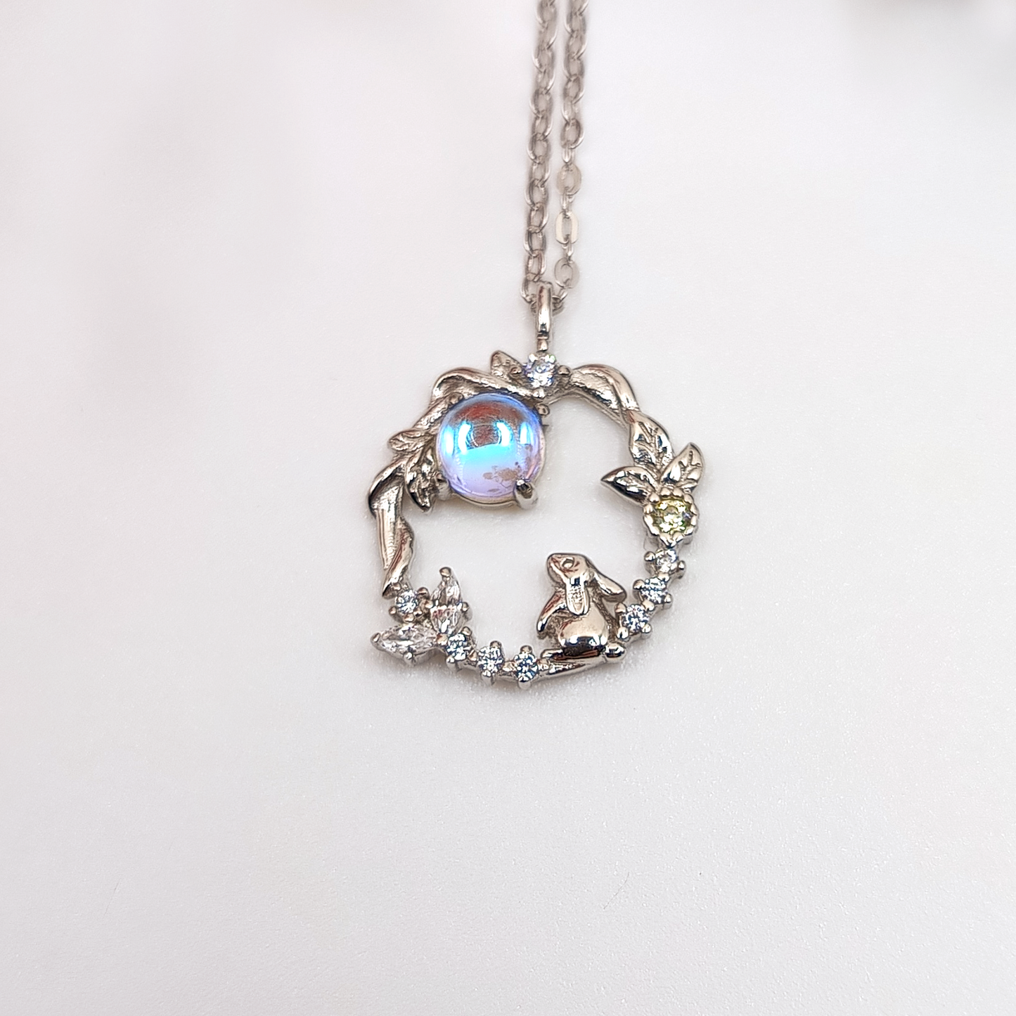 Moon Bunny Necklace | Zirconia | Sterling Silver | Moonstone