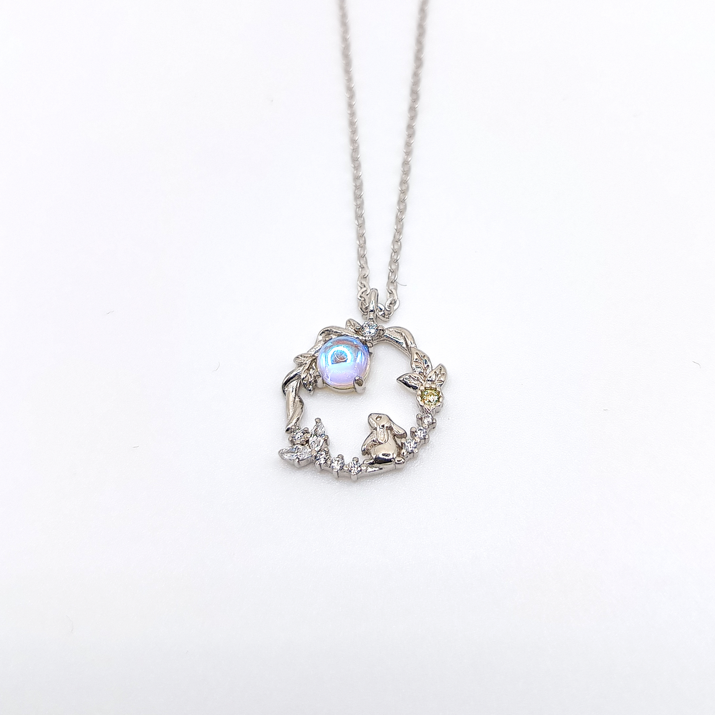 Moon Bunny Necklace | Zirconia | Sterling Silver | Moonstone