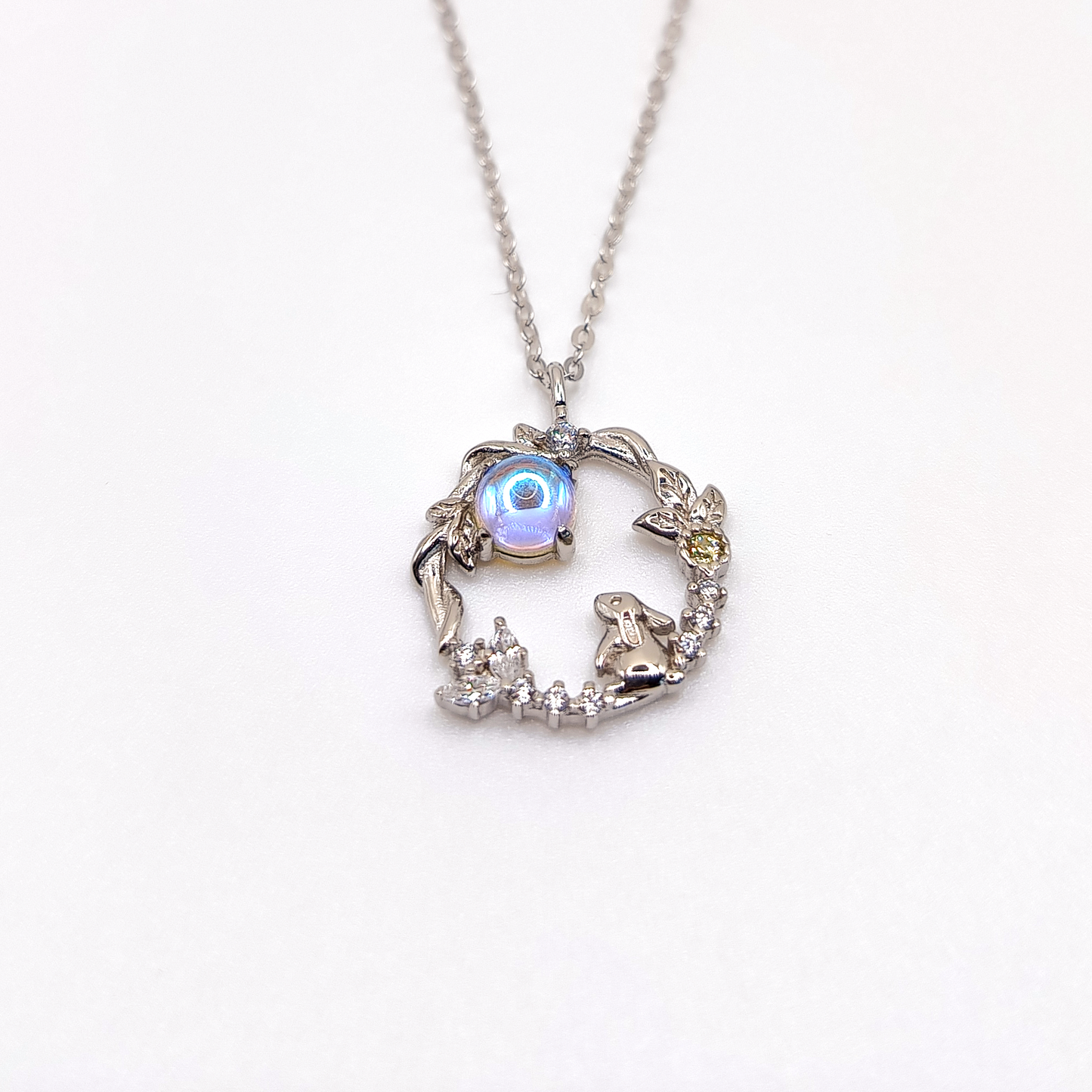 Moon Bunny Necklace | Zirconia | Sterling Silver | Moonstone